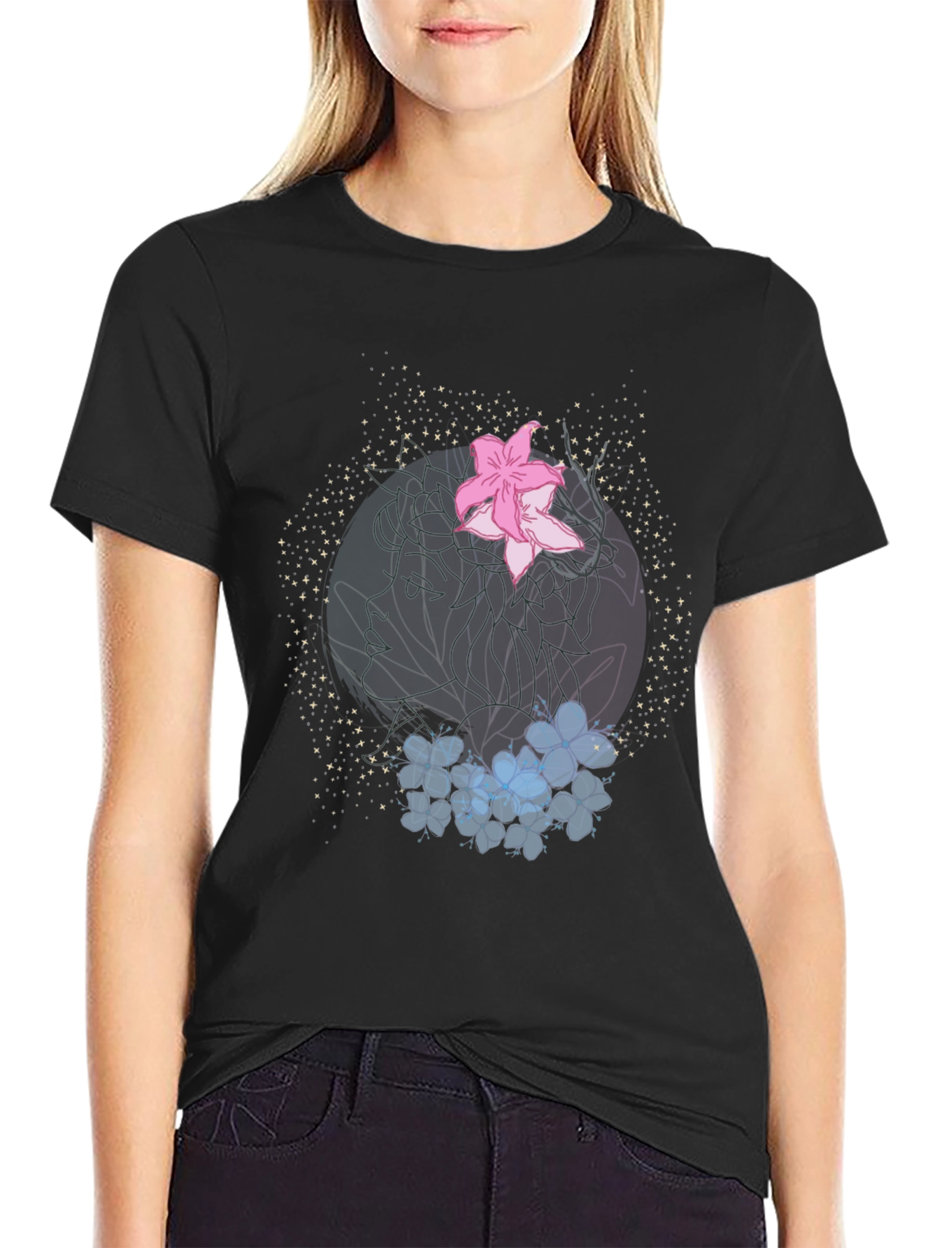 Floral Graphic Print Black T-Shirt