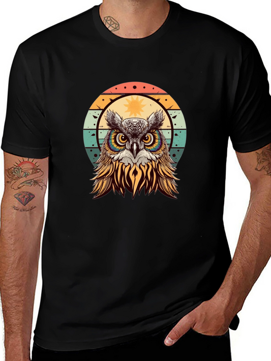 Retro Owl Graphic T-Shirt - Black