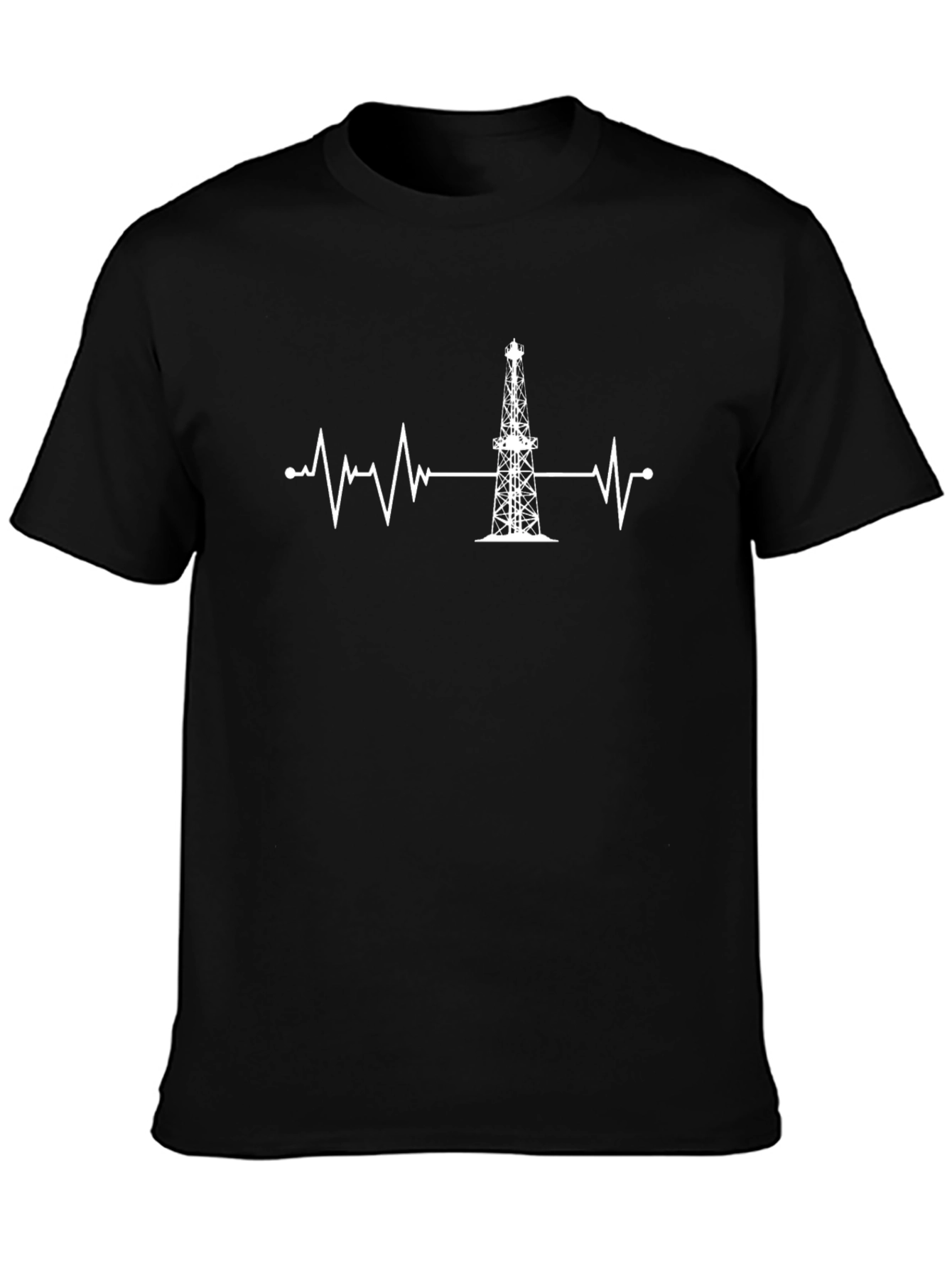Oil Rig Heartbeat T-Shirt - Black Crew Neck