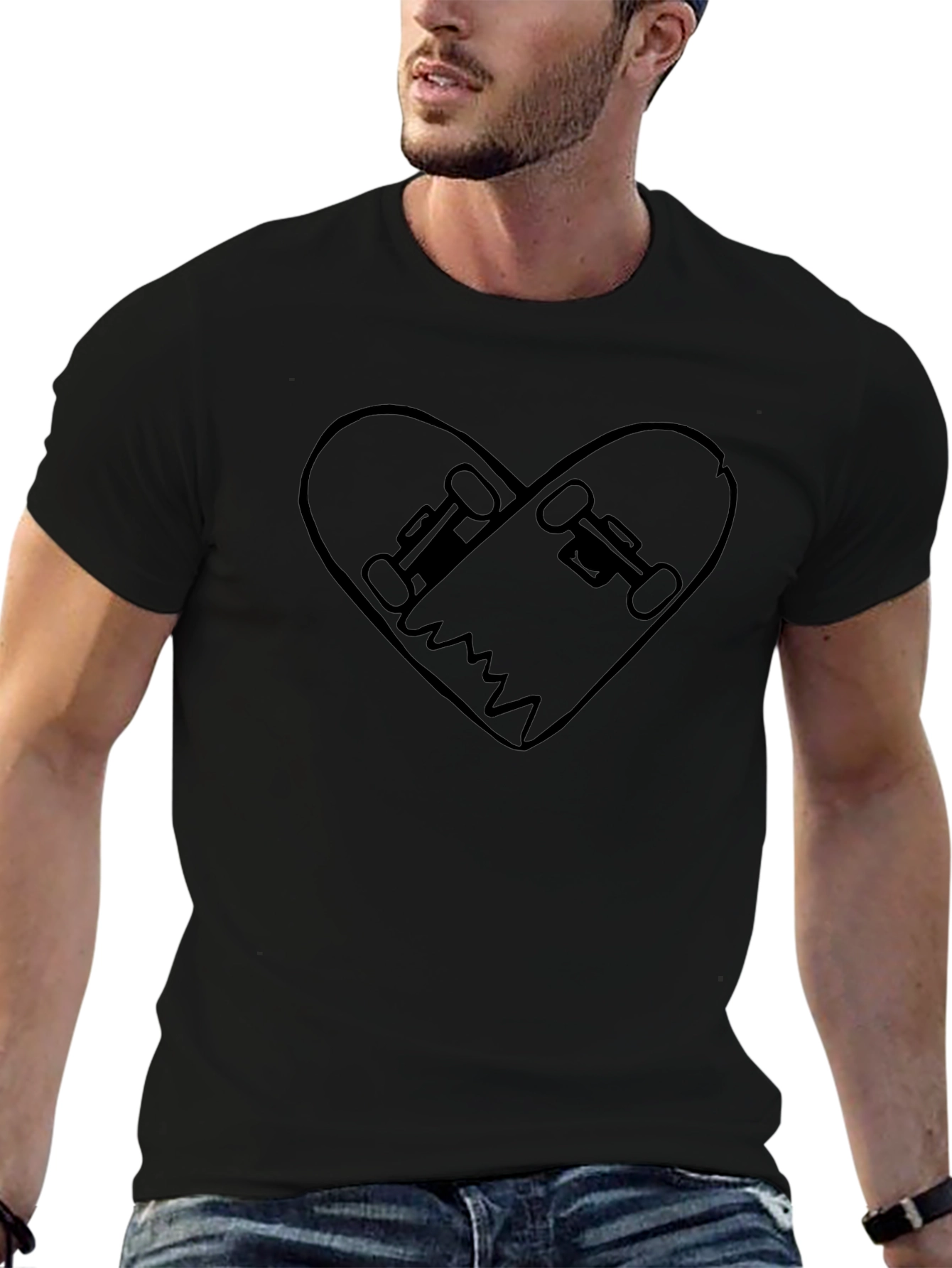 Skateboard Heart Graphic Tee - Black