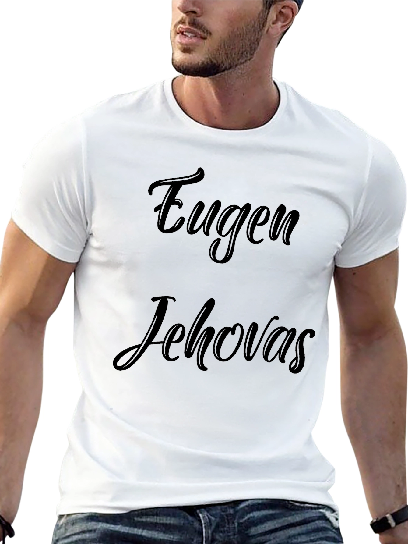 Eugen Jehovahs Black Graphic T-Shirt Casual Wear