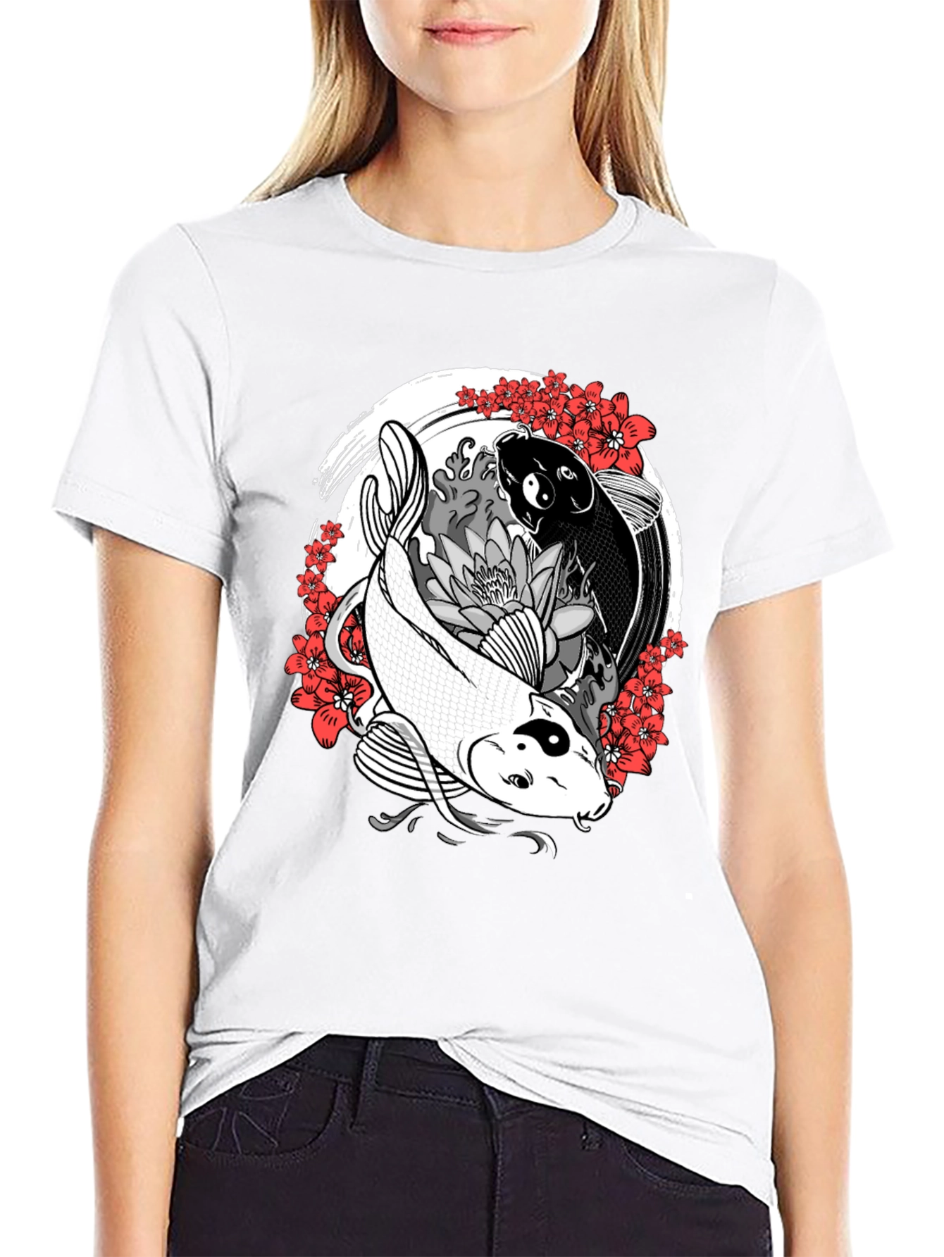 Yin Yang Koi Fish Graphic Tee - Black