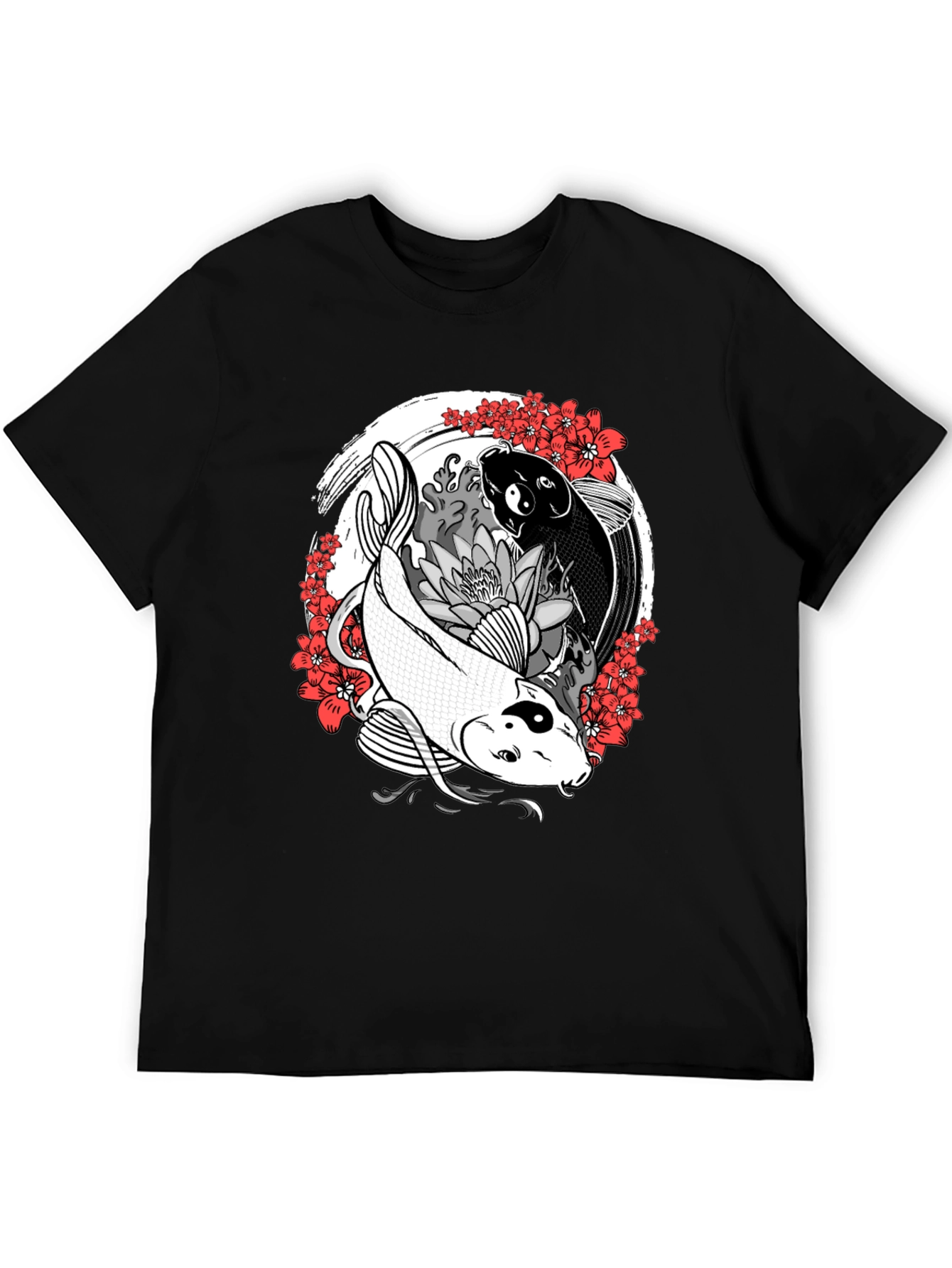 Yin Yang Koi Fish Graphic Tee - Black