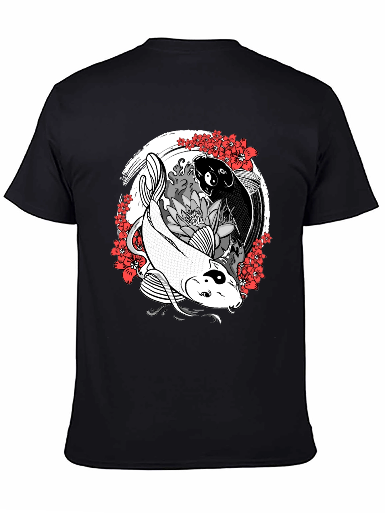 Yin Yang Koi Fish Graphic Tee - Black