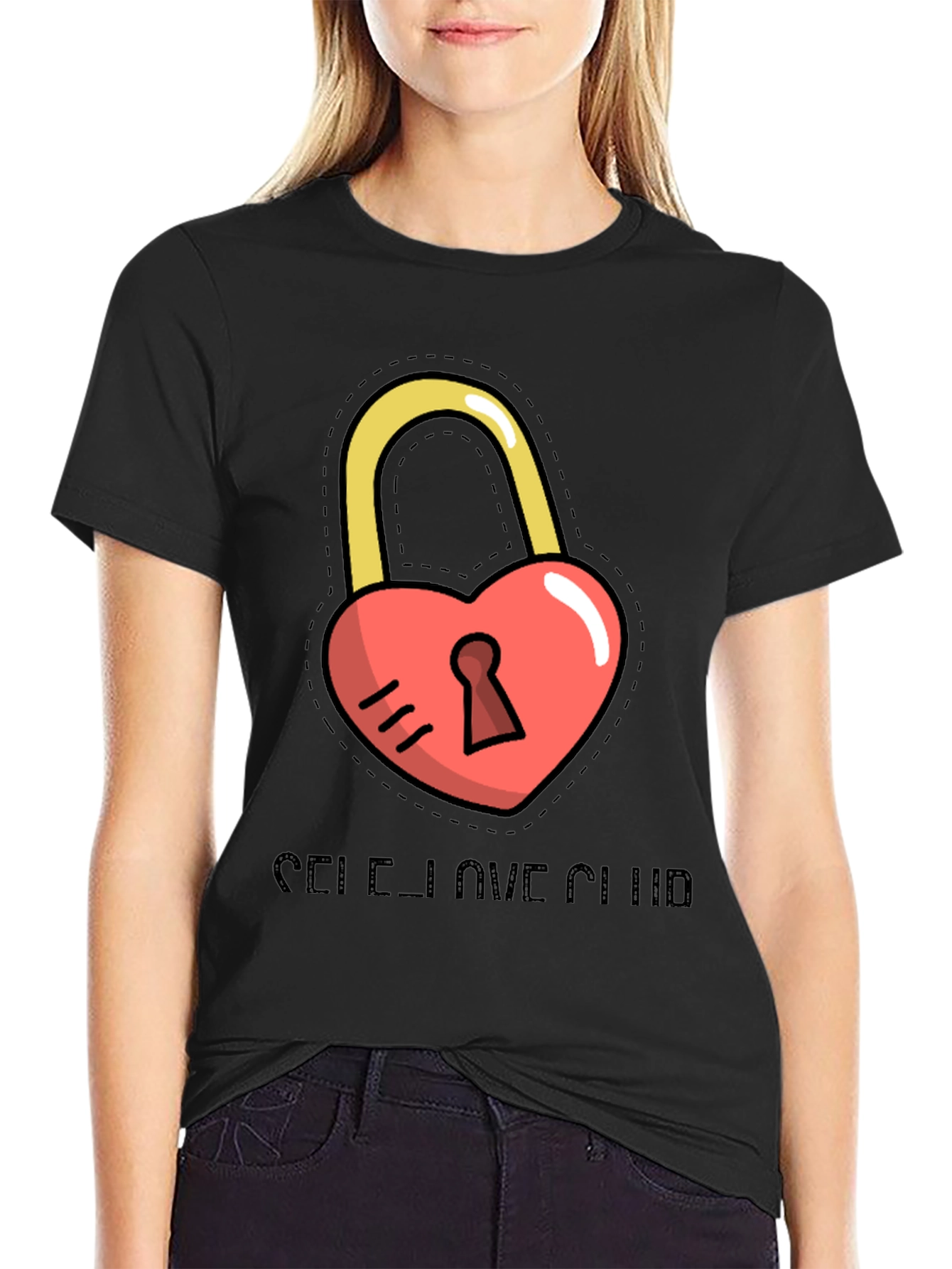 Self-Love Club Heart Lock Black T-Shirt