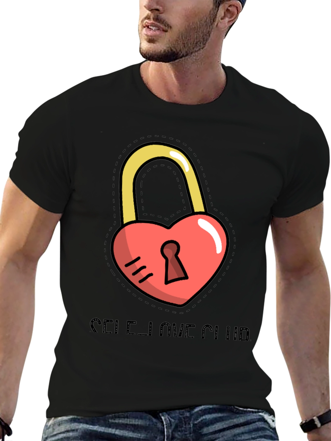 Self-Love Club Heart Lock Black T-Shirt