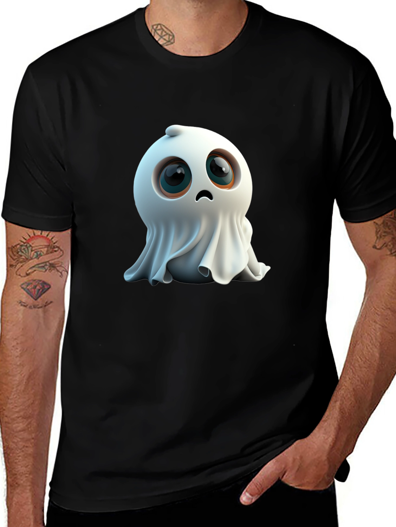 Cute Ghost Graphic Black T-Shirt