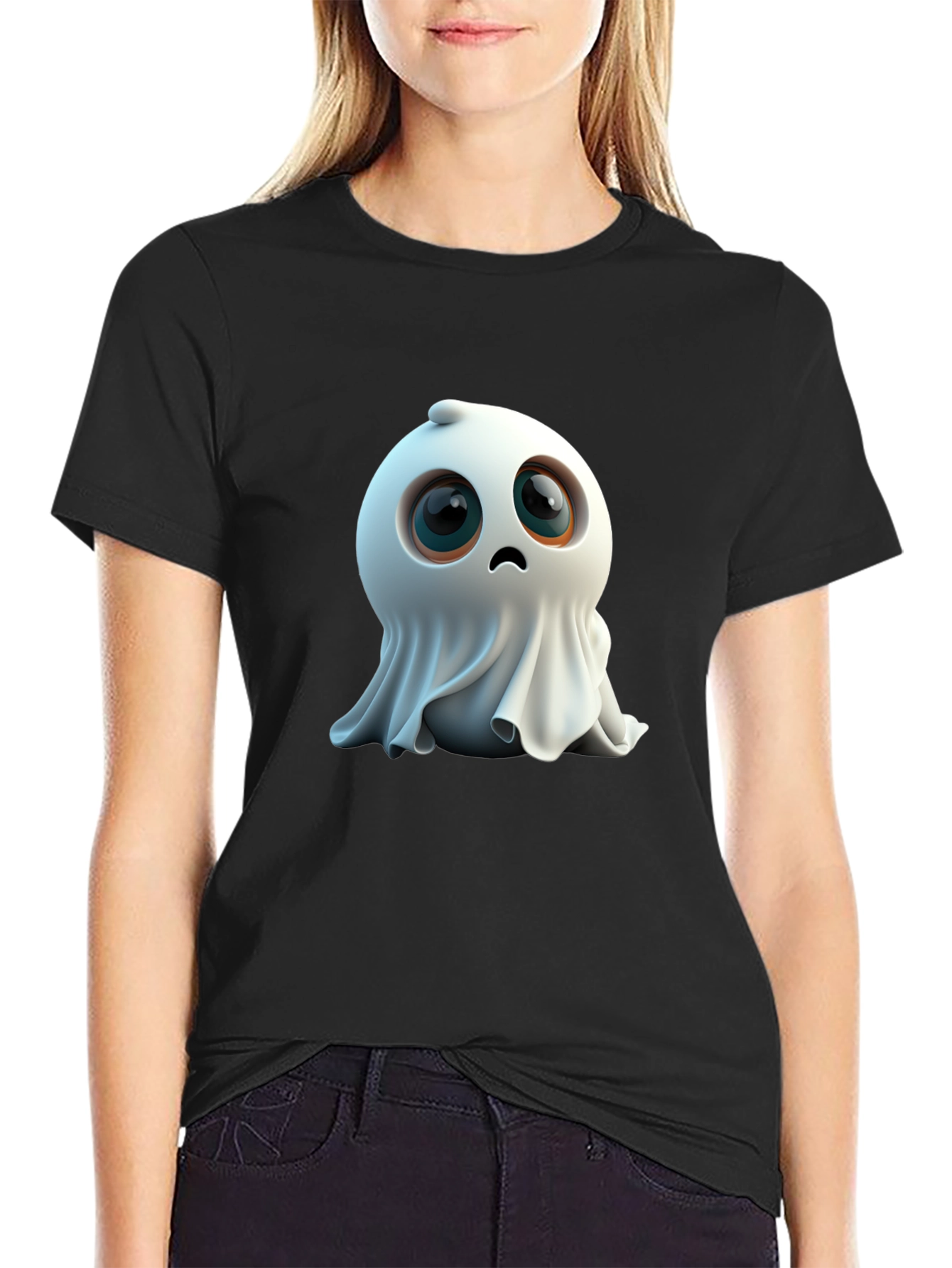 Cute Ghost Graphic Black T-Shirt