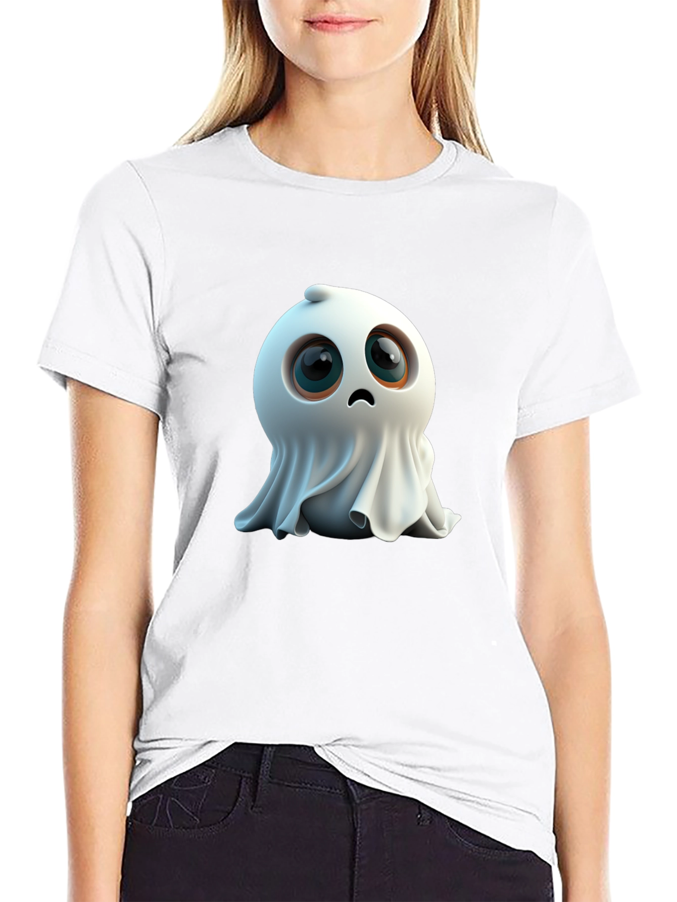 Cute Ghost Graphic Black T-Shirt