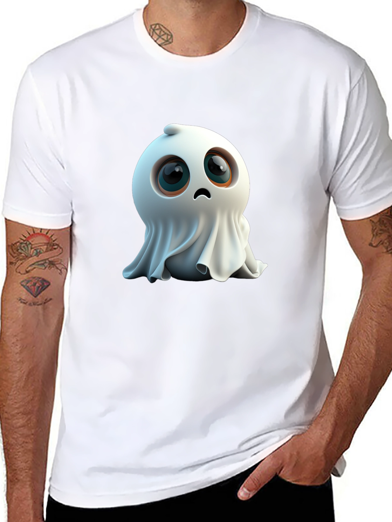 Cute Ghost Graphic Black T-Shirt