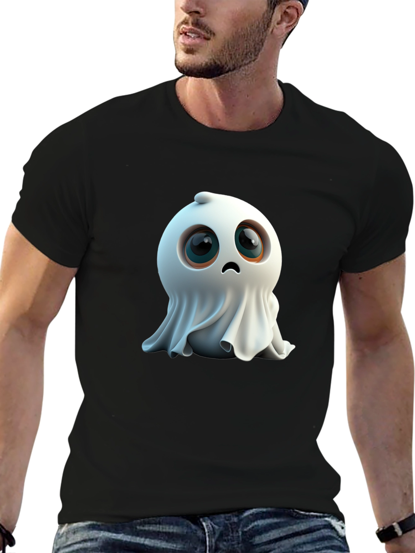 Cute Ghost Graphic Black T-Shirt