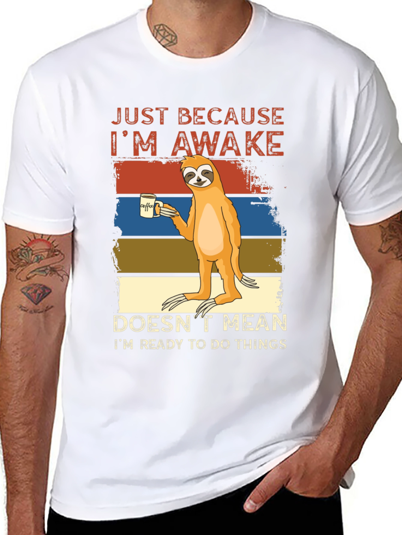 Lazy Sloth Coffee T-Shirt - Just Awake Funny Tee