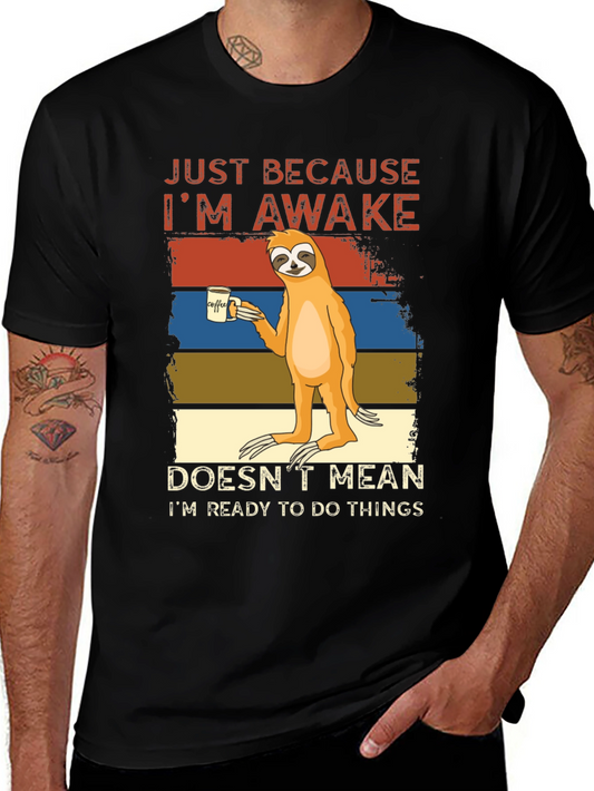 Lazy Sloth Coffee T-Shirt - Just Awake Funny Tee