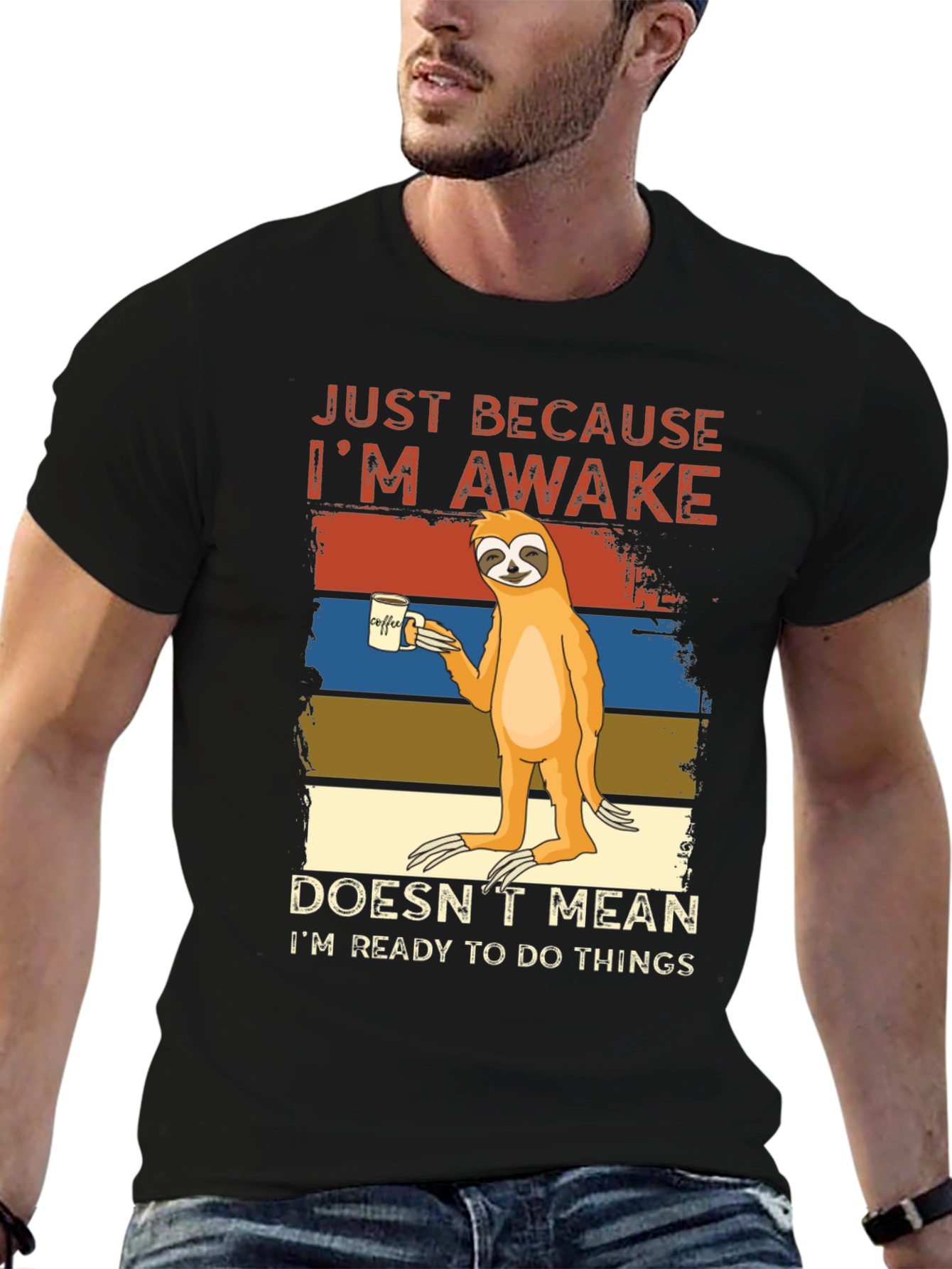 Lazy Sloth Coffee T-Shirt - Just Awake Funny Tee