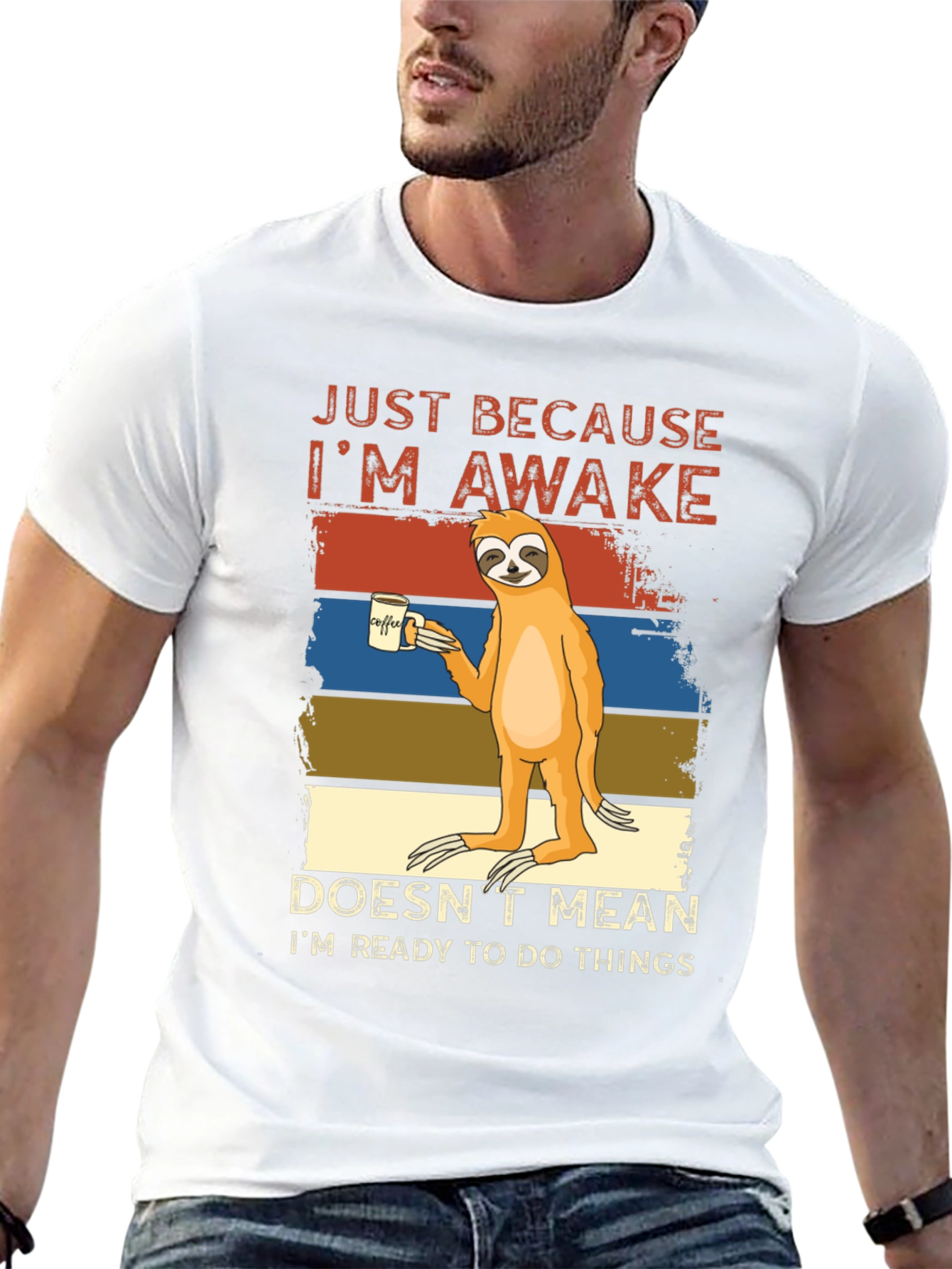 Lazy Sloth Coffee T-Shirt - Just Awake Funny Tee