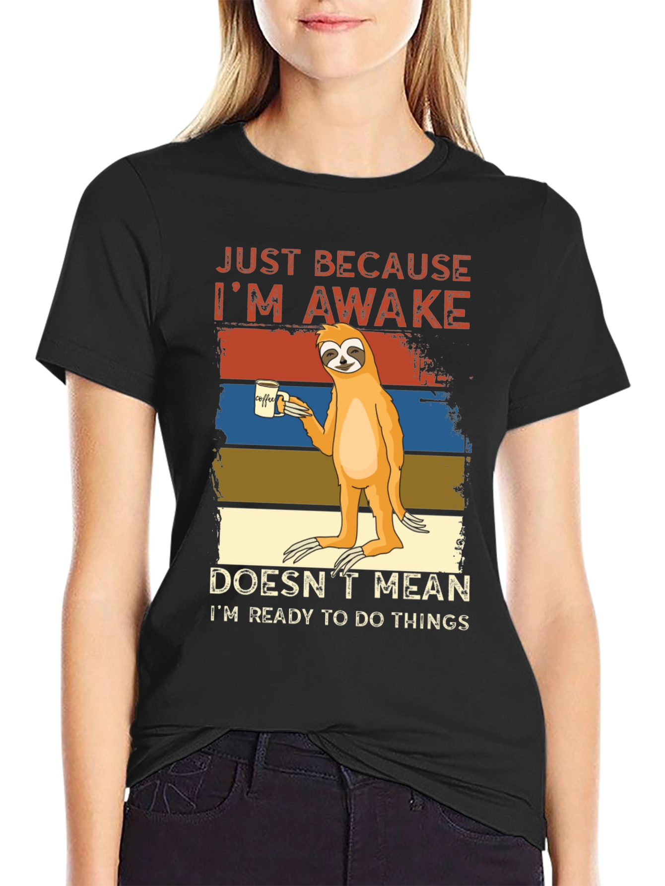 Lazy Sloth Coffee T-Shirt - Just Awake Funny Tee