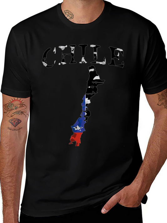 Chile Flag Map Black T-Shirt - Country Pride