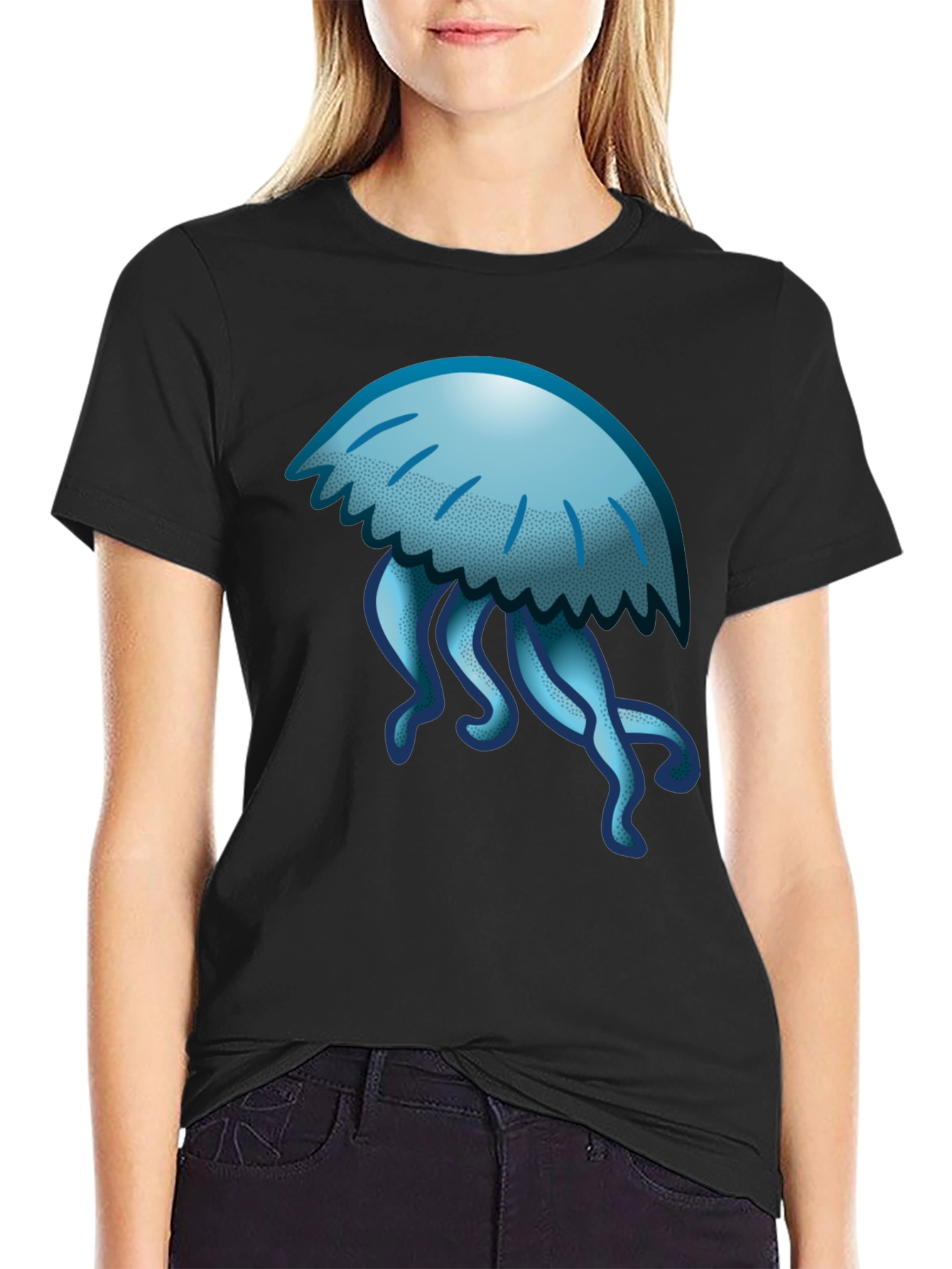 Jellyfish Graphic Tee - Black Cotton T-Shirt