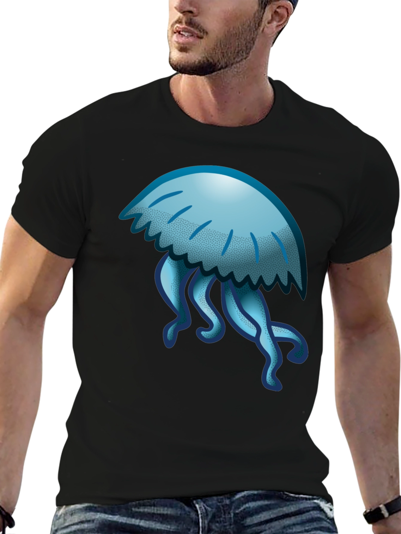 Jellyfish Graphic Tee - Black Cotton T-Shirt