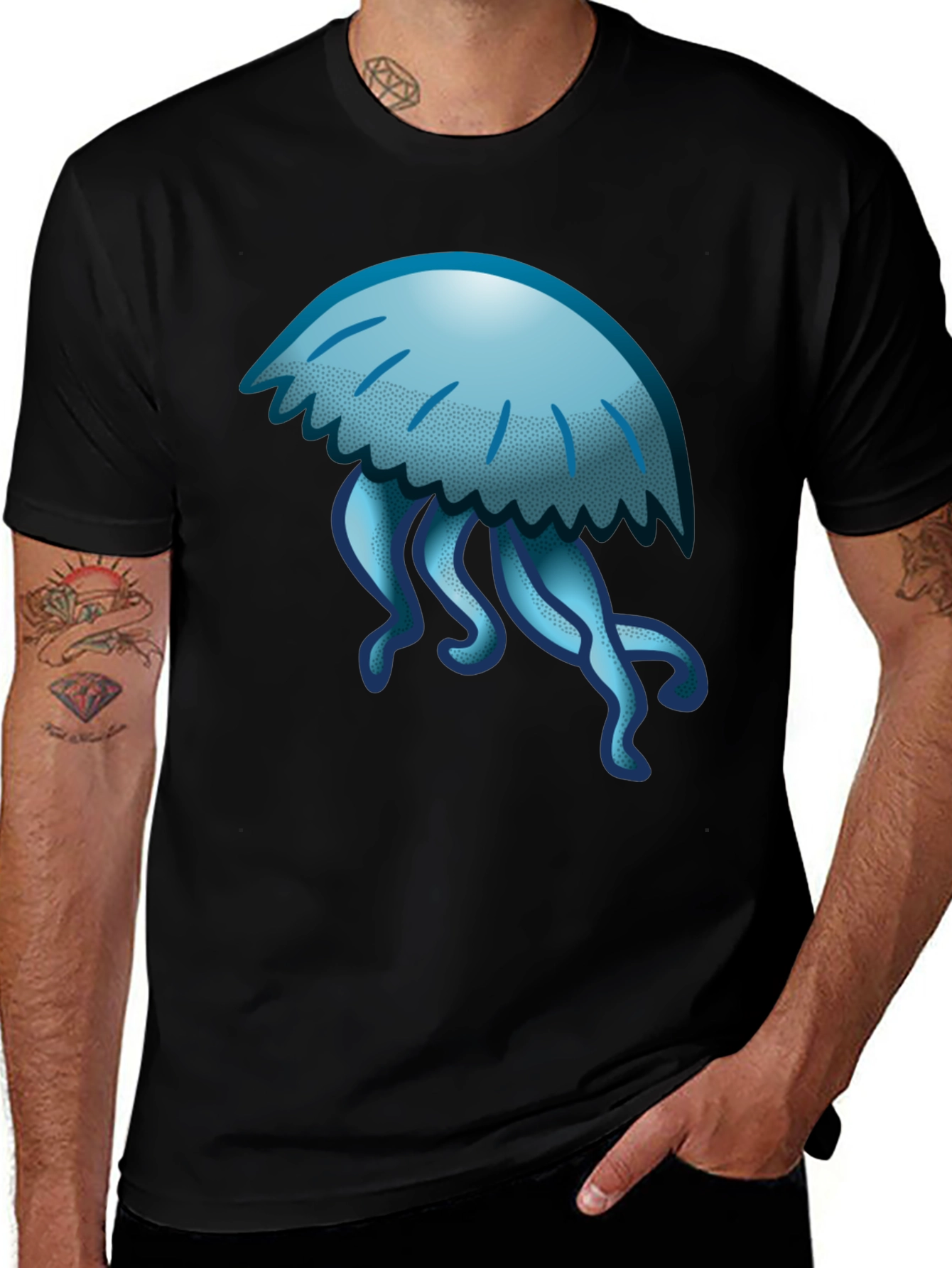 Jellyfish Graphic Tee - Black Cotton T-Shirt