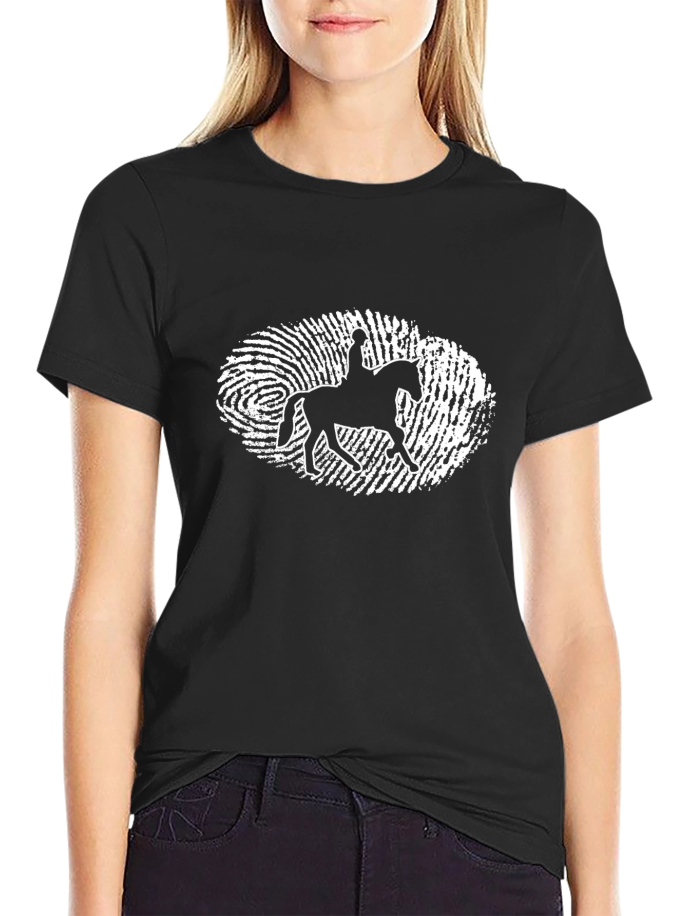 Equestrian Fingerprint T-Shirt - Black Cotton