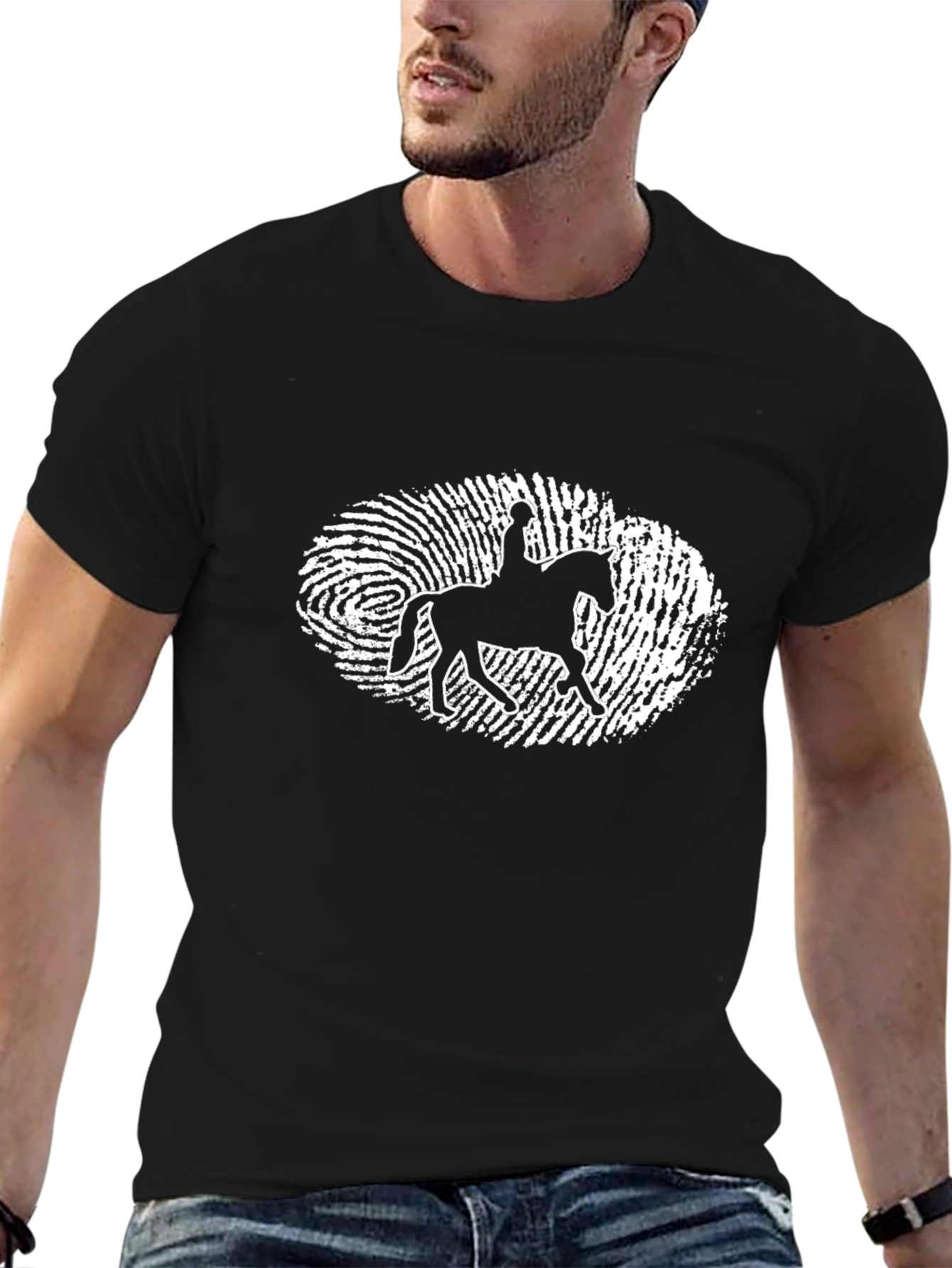 Equestrian Fingerprint T-Shirt - Black Cotton