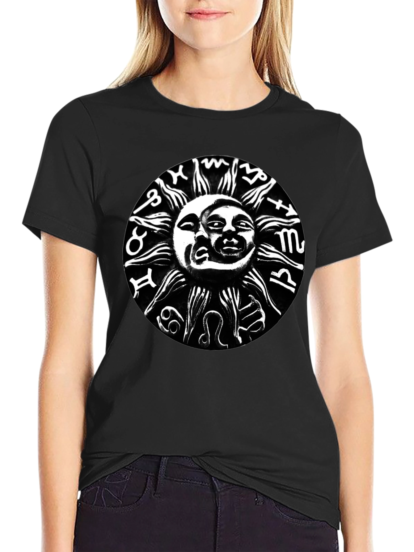 Sun and Moon Zodiac T-Shirt - Black Graphic Tee
