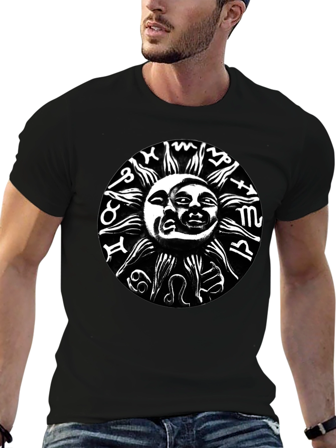 Sun and Moon Zodiac T-Shirt - Black Graphic Tee