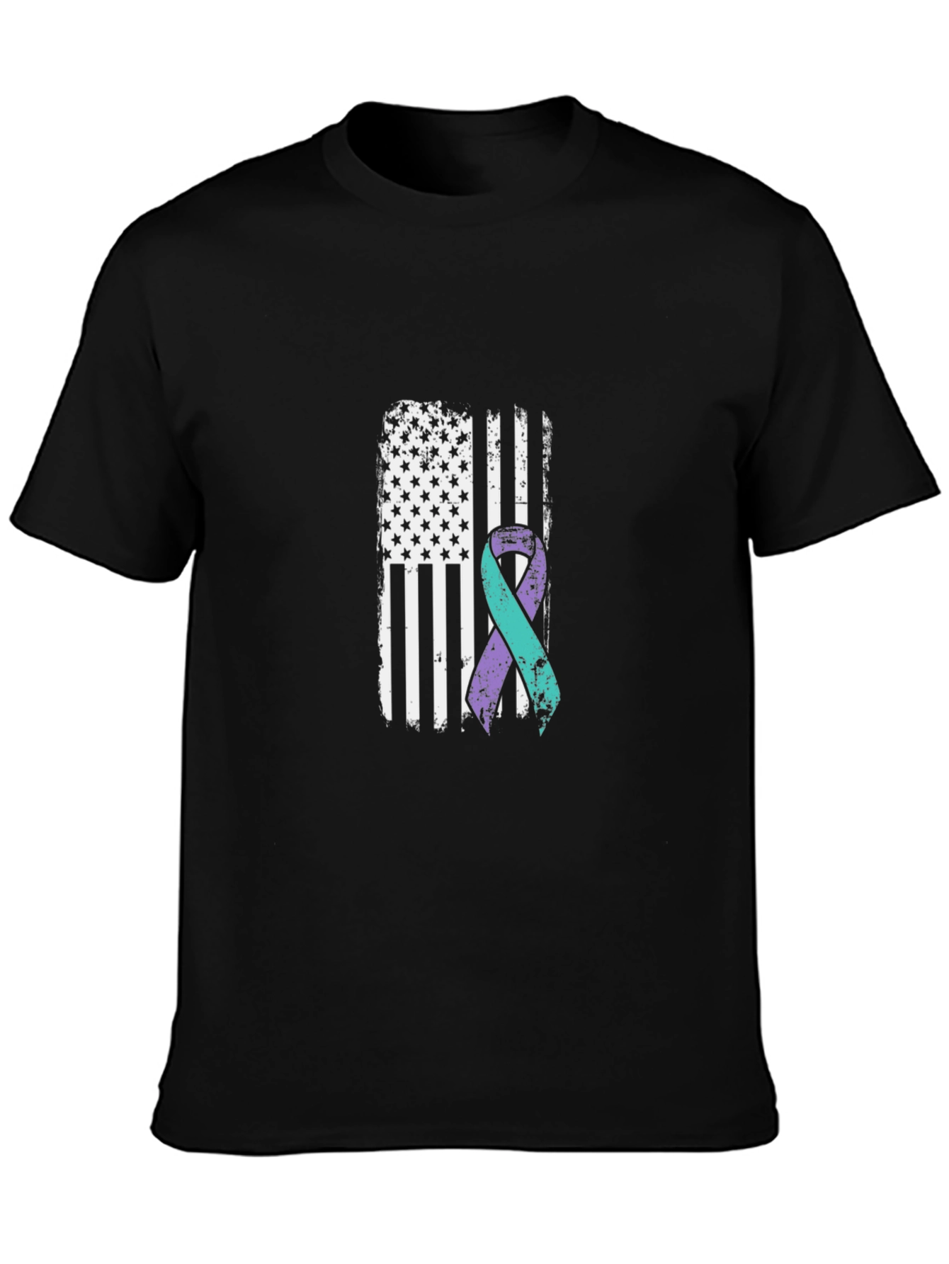 Awareness Ribbon American Flag Black T-Shirt