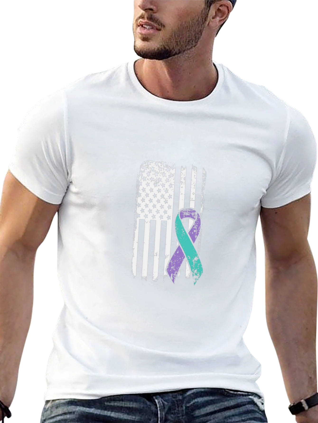 Awareness Ribbon American Flag Black T-Shirt