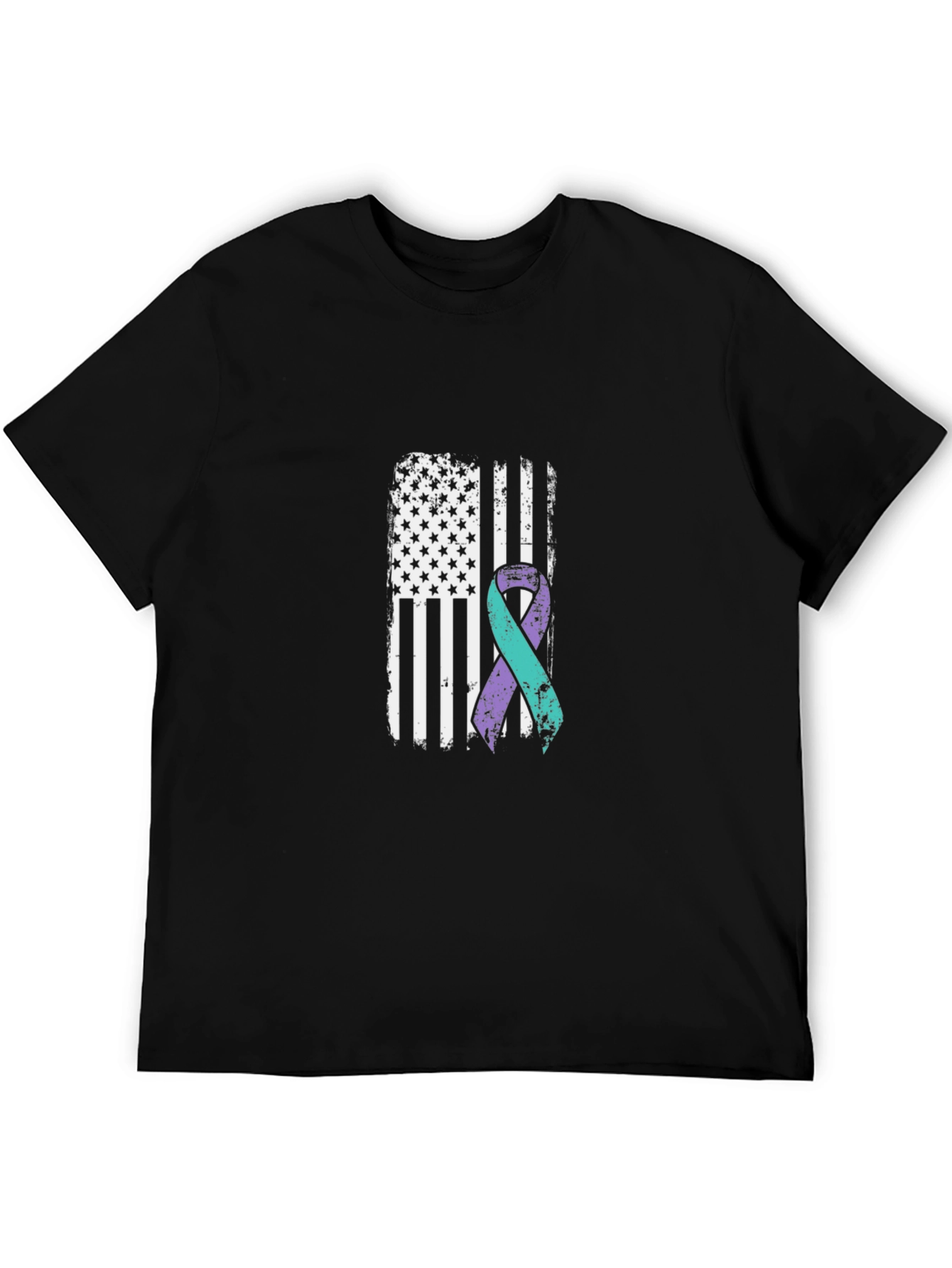 Awareness Ribbon American Flag Black T-Shirt