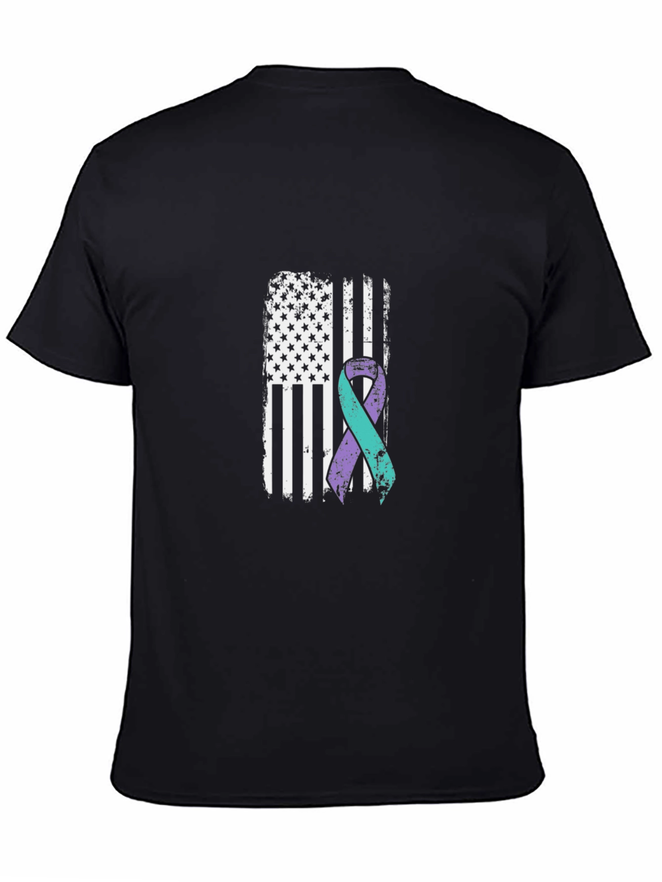 Awareness Ribbon American Flag Black T-Shirt