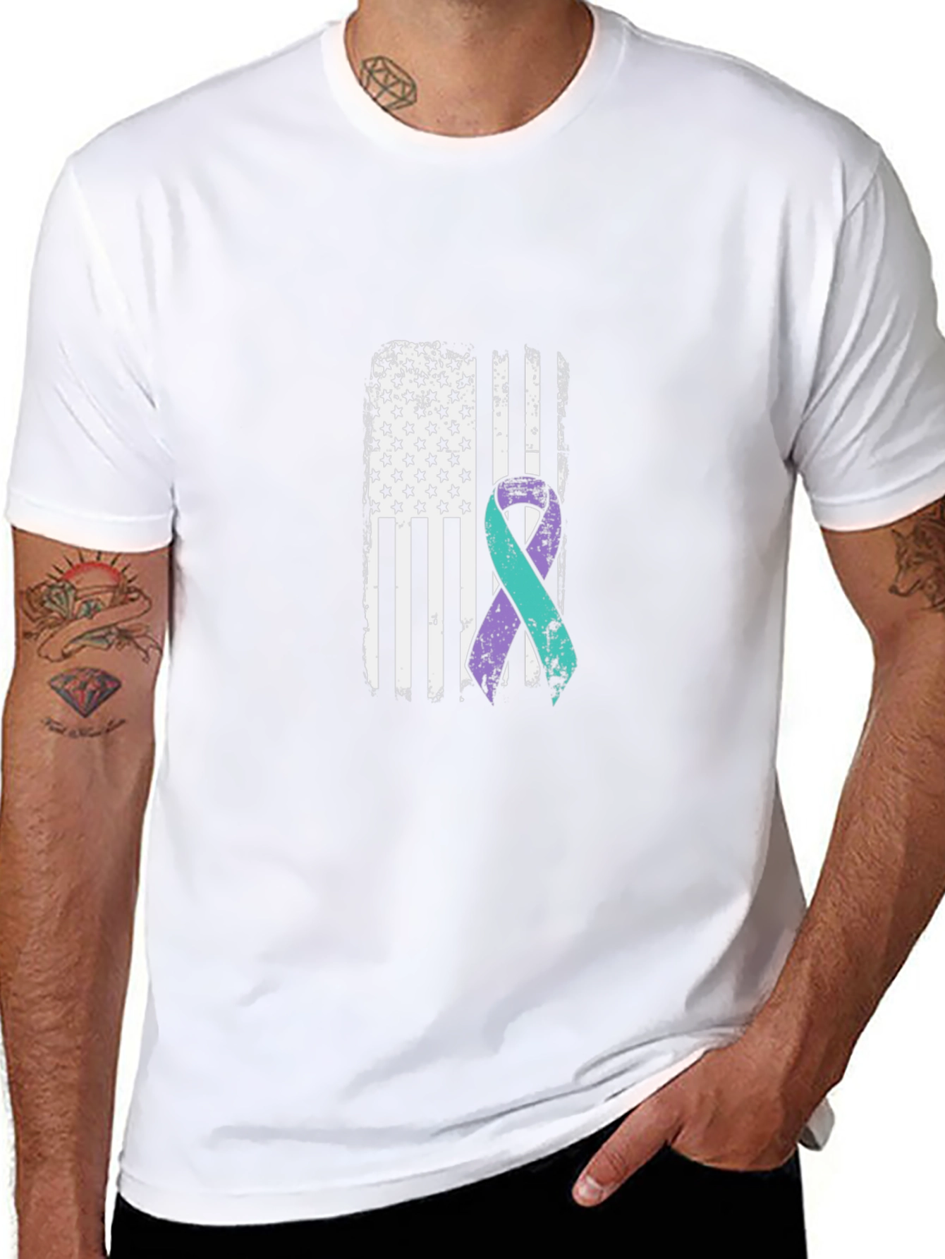 Awareness Ribbon American Flag Black T-Shirt
