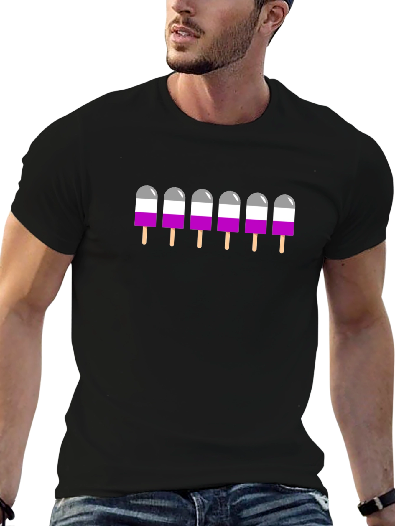 Asexual Pride Popsicle Graphic Tee - Black T-Shirt