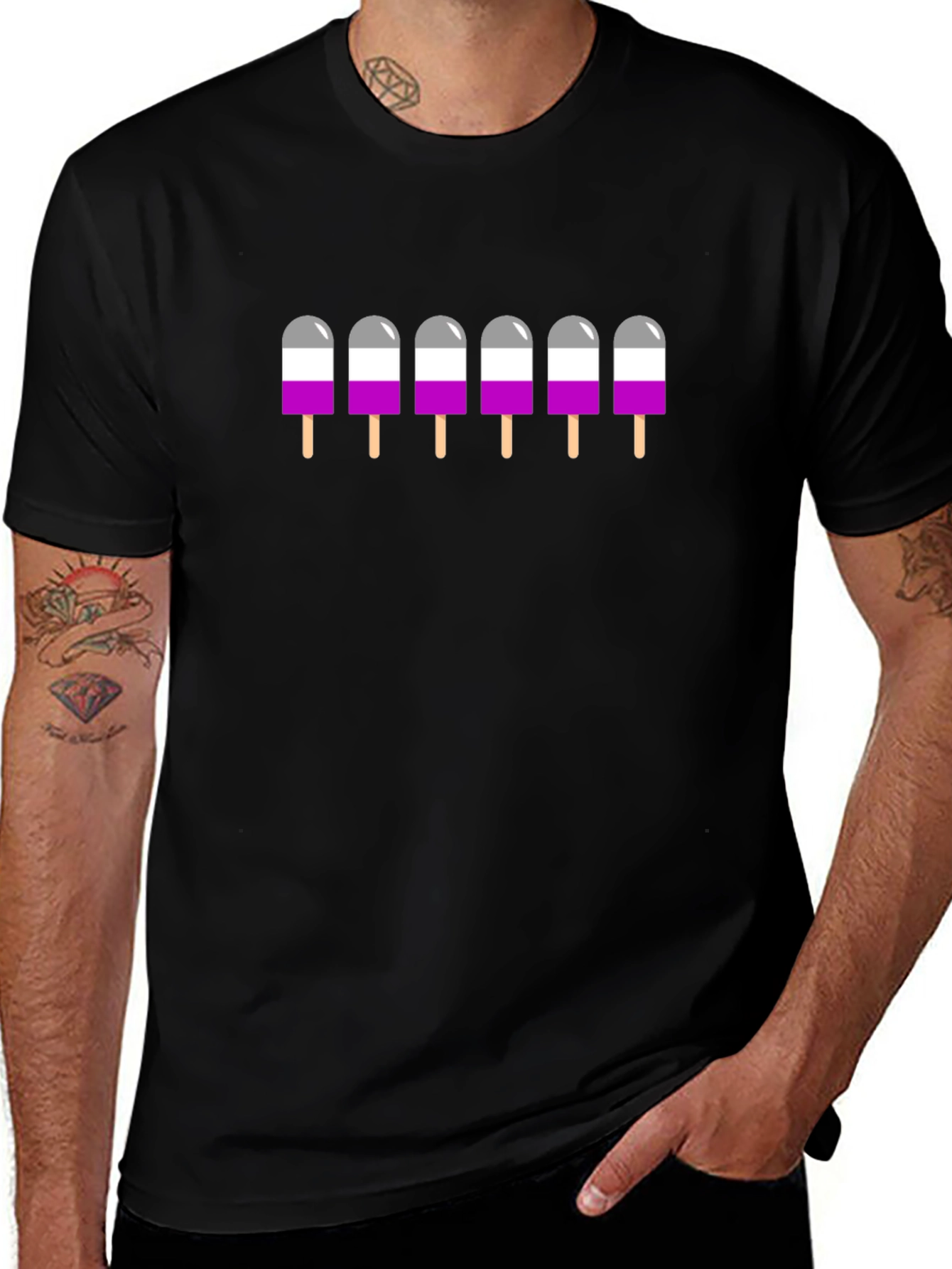 Asexual Pride Popsicle Graphic Tee - Black T-Shirt