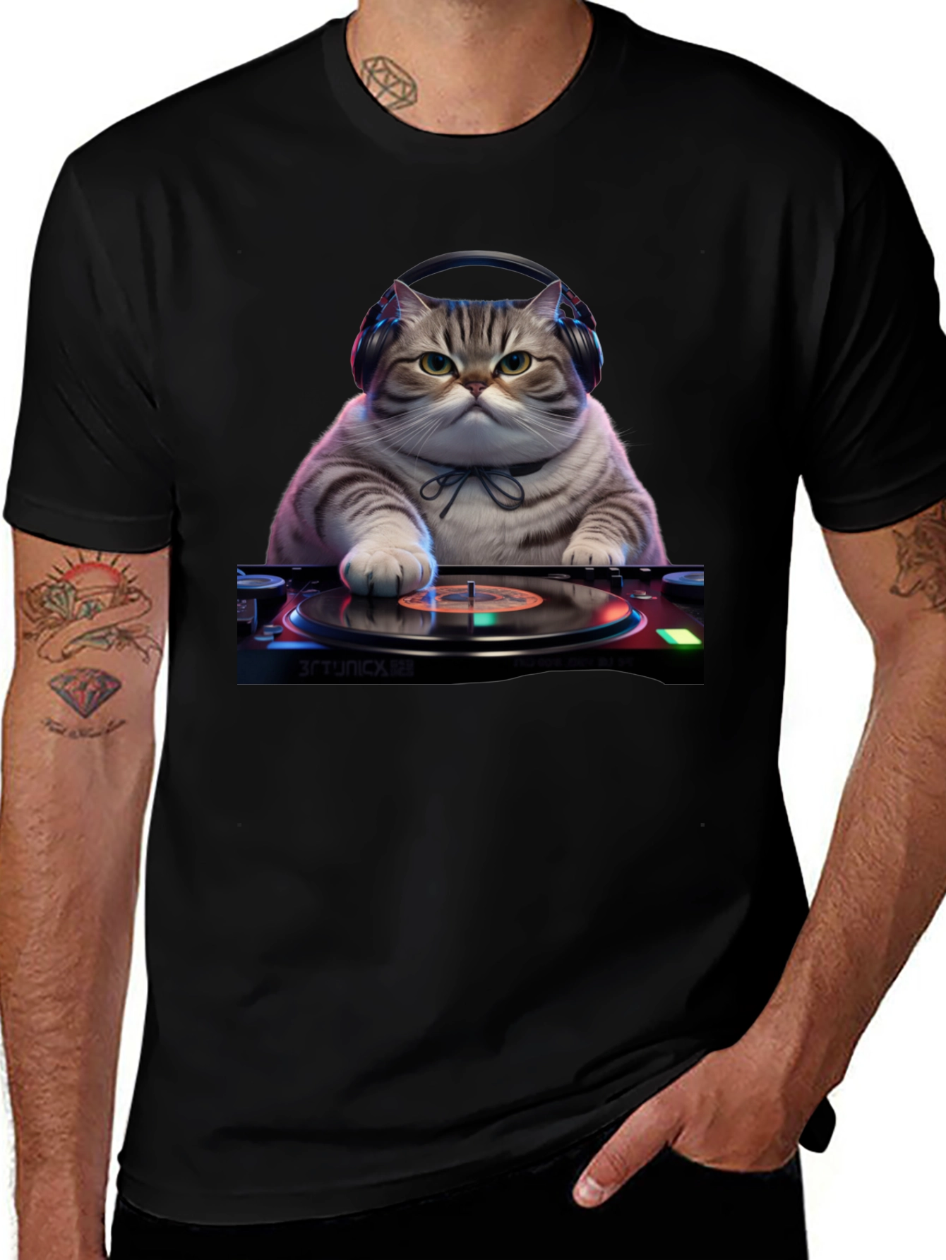 DJ Cat Graphic Tee - Music Lover T-Shirt