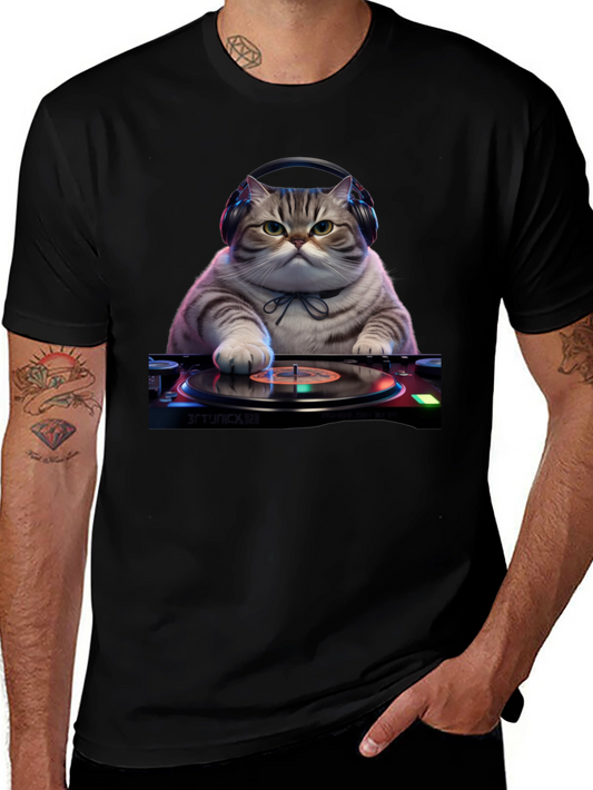 DJ Cat Graphic Tee - Music Lover T-Shirt