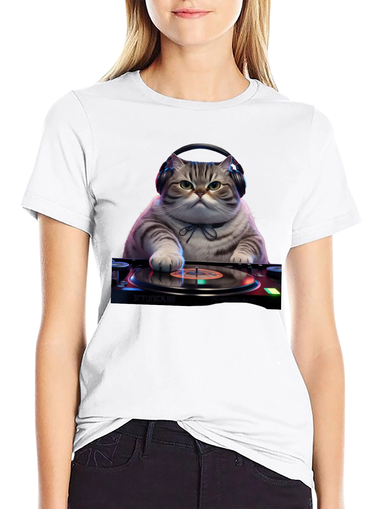 DJ Cat Graphic Tee - Music Lover T-Shirt