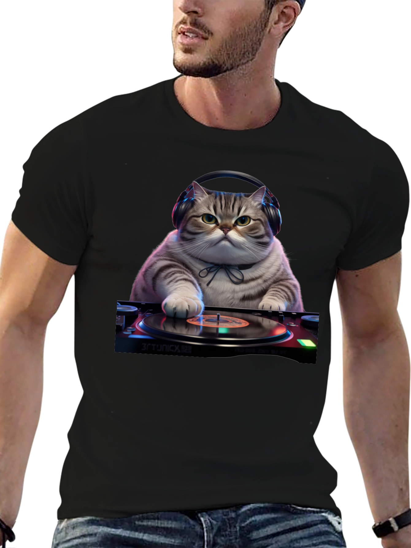 DJ Cat Graphic Tee - Music Lover T-Shirt