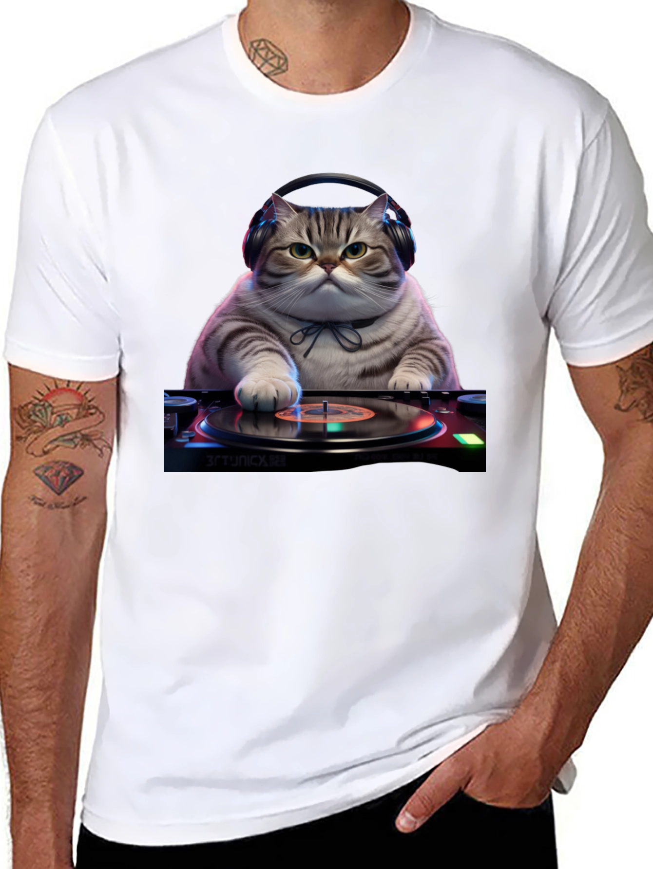 DJ Cat Graphic Tee - Music Lover T-Shirt