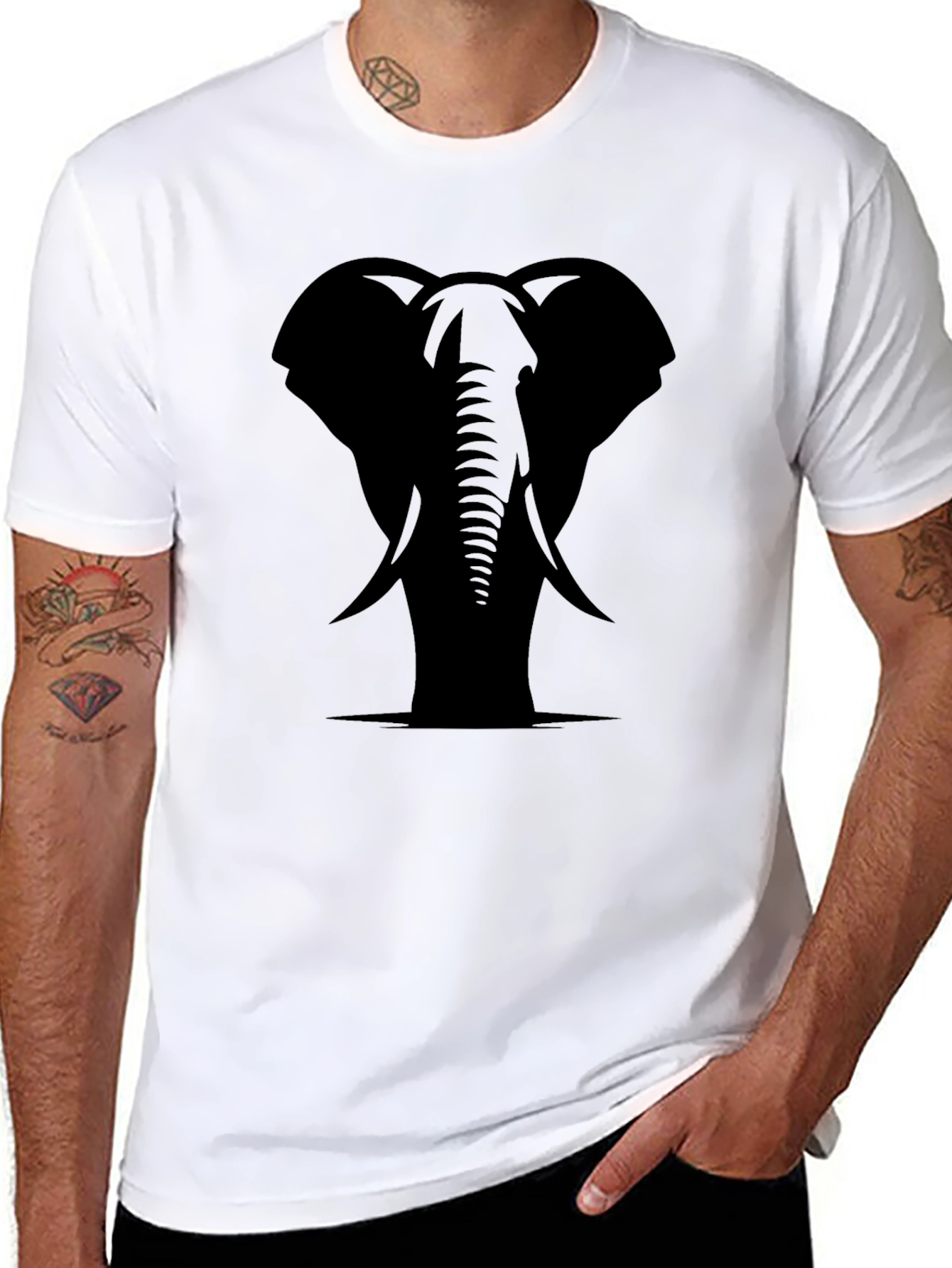 Black Elephant Graphic Tee - Stylish Animal Print Shirt