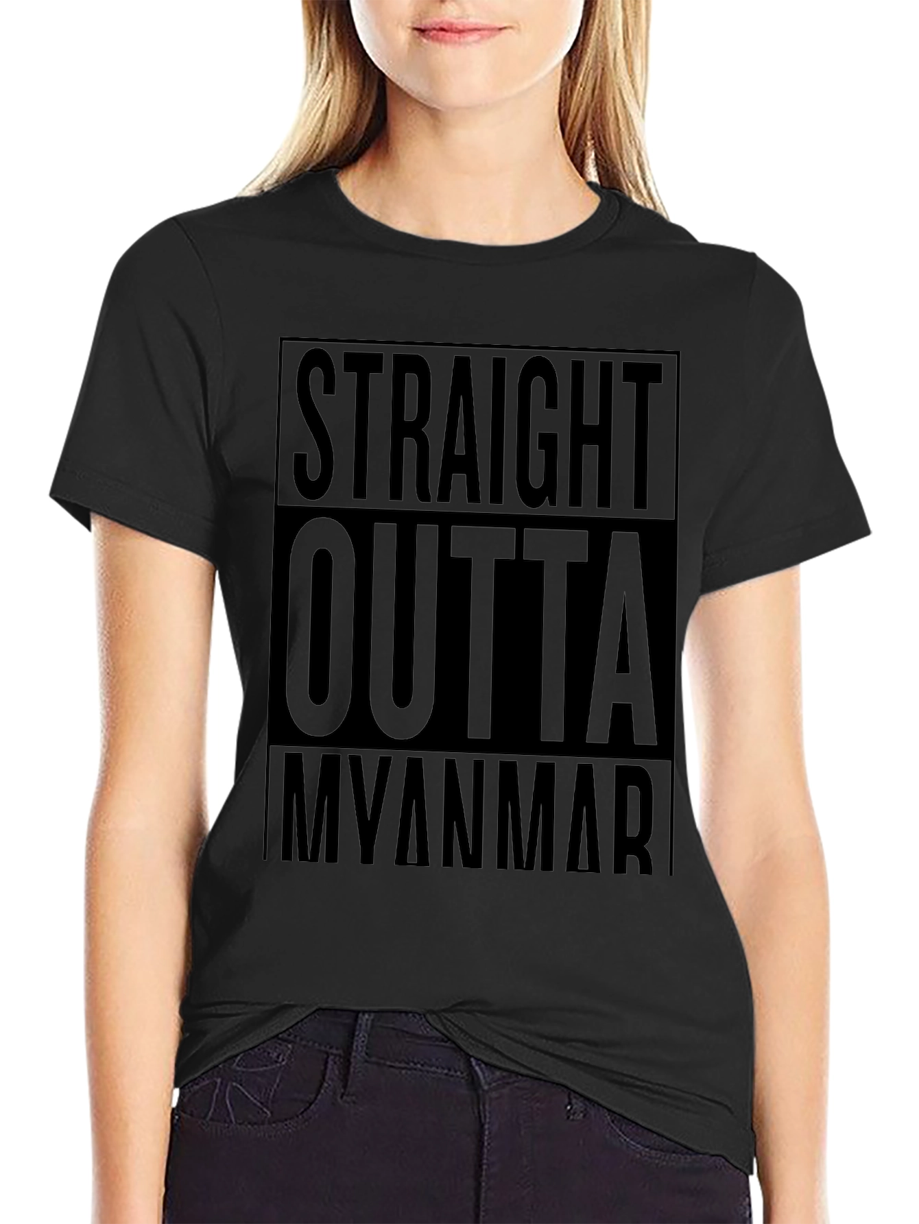 Straight Outta Myanmar Black Graphic T-Shirt