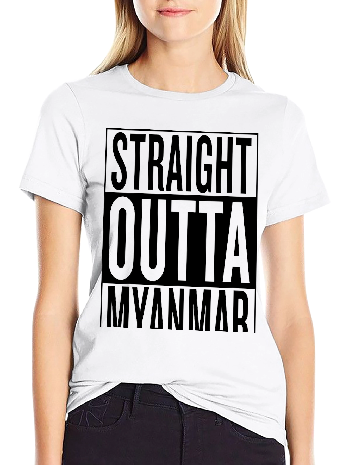 Straight Outta Myanmar Black Graphic T-Shirt