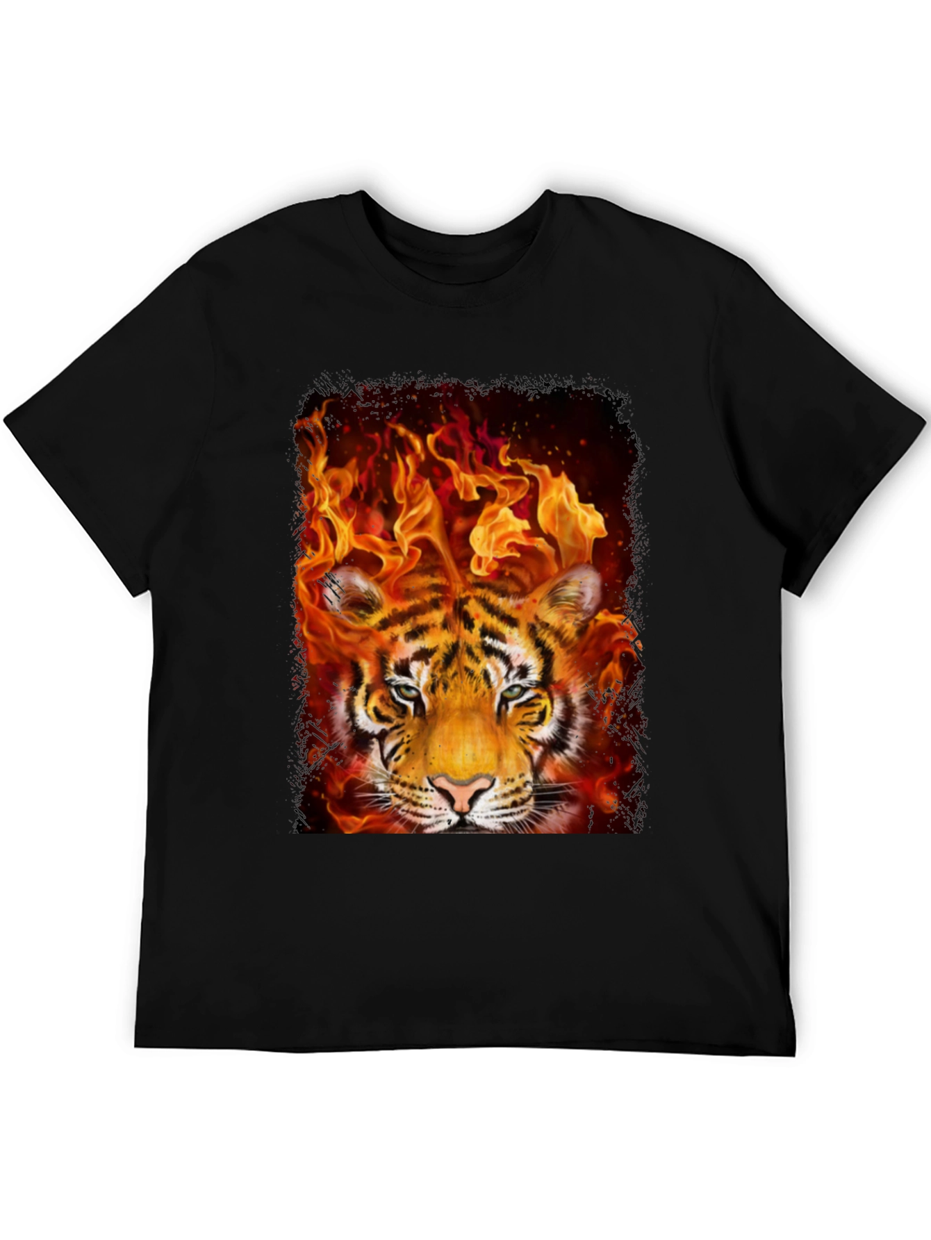 Flaming Tiger Graphic Tee - Bold Mens T-Shirt