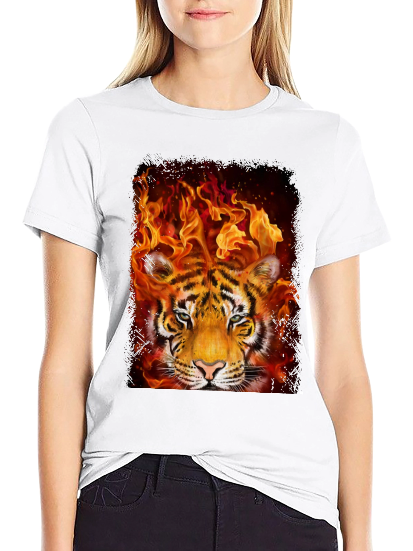 Flaming Tiger Graphic Tee - Bold Mens T-Shirt
