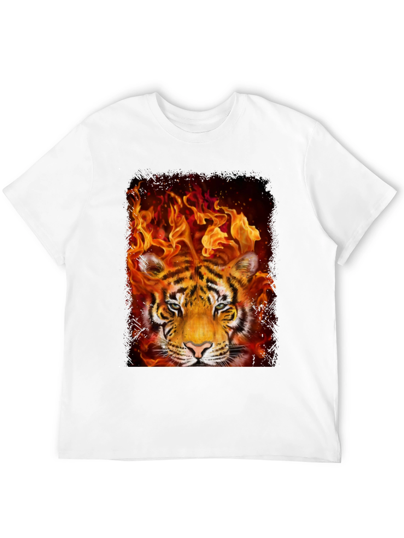 Flaming Tiger Graphic Tee - Bold Mens T-Shirt