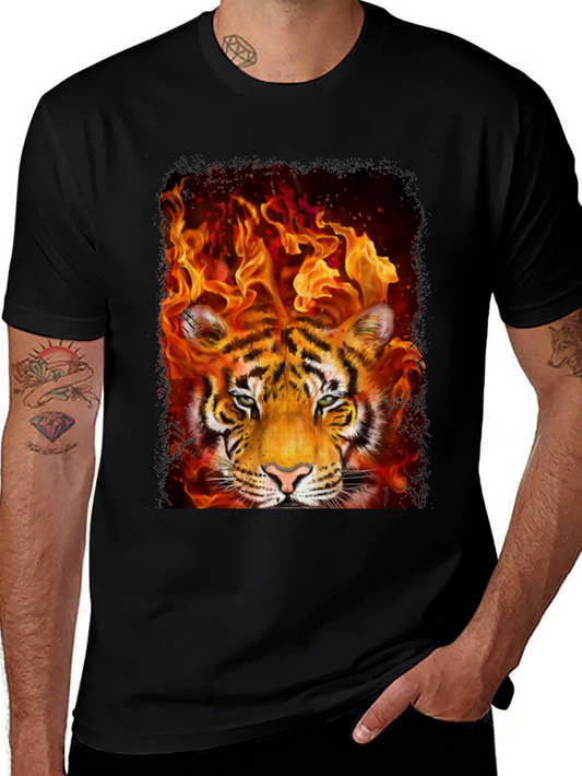 Flaming Tiger Graphic Tee - Bold Mens T-Shirt