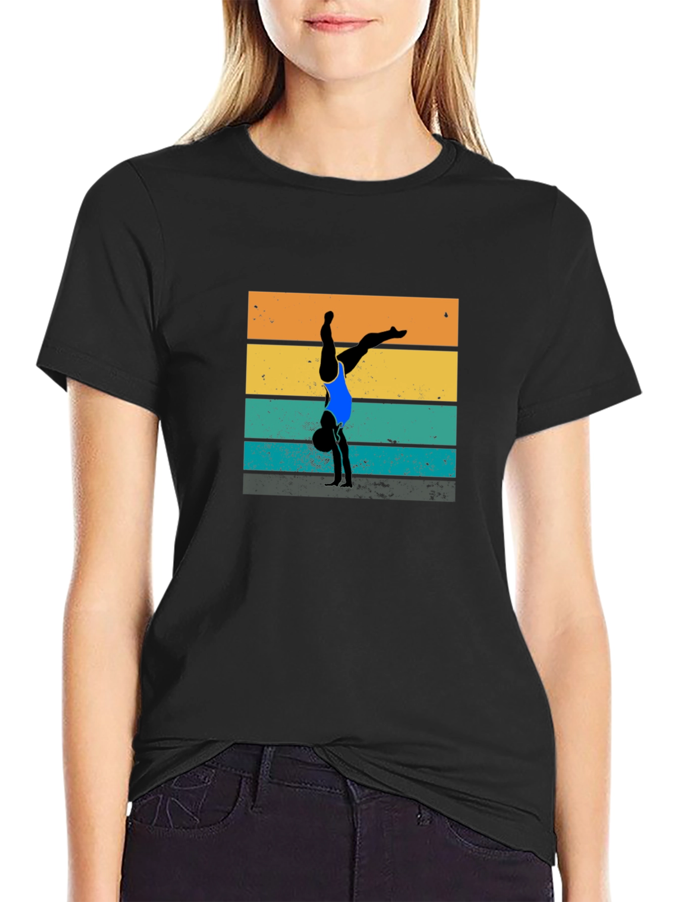 Gymnast Retro Style Black T-Shirt