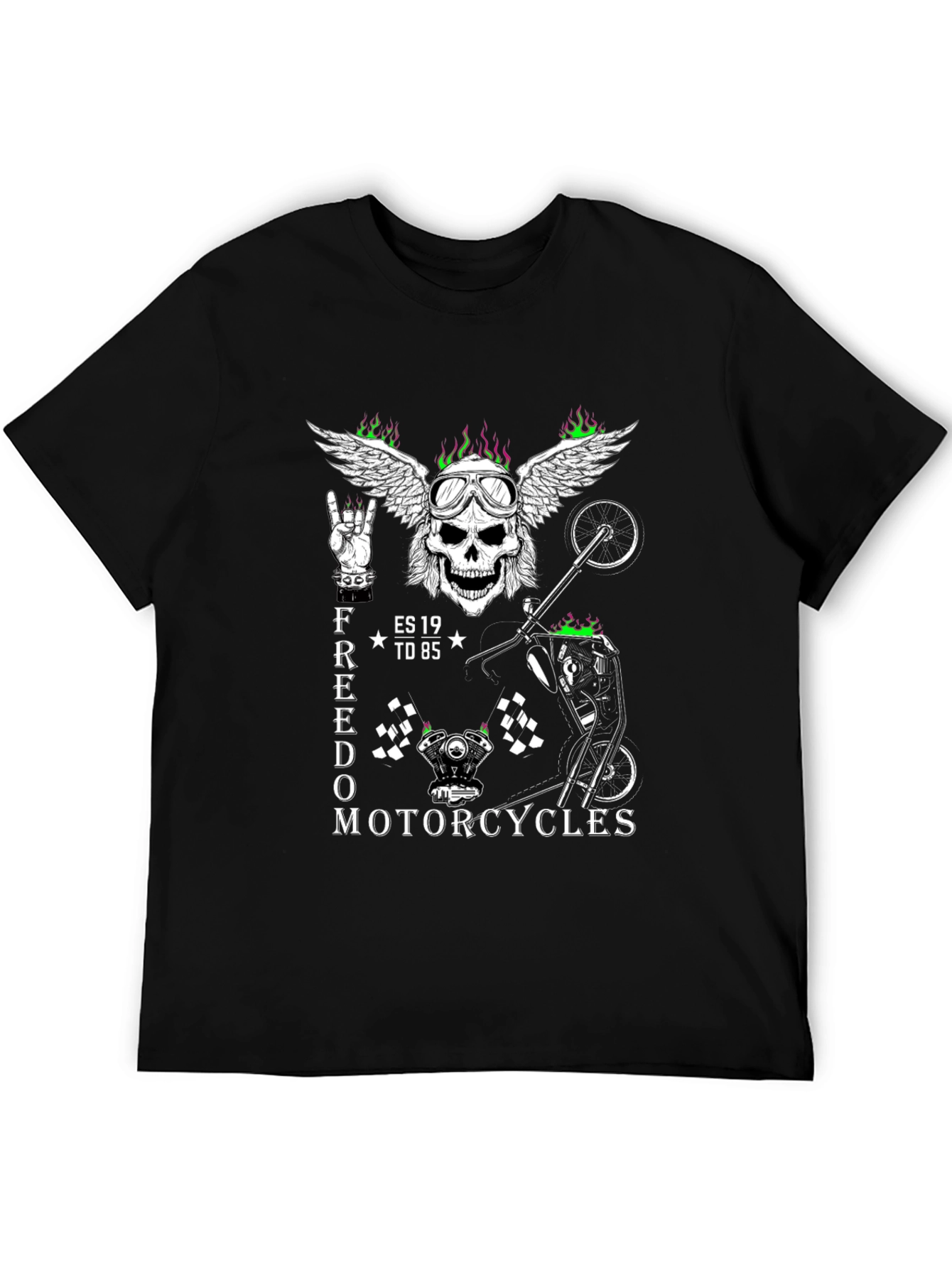 Freedom Motorcycle Graphic Tee - Skull Wings