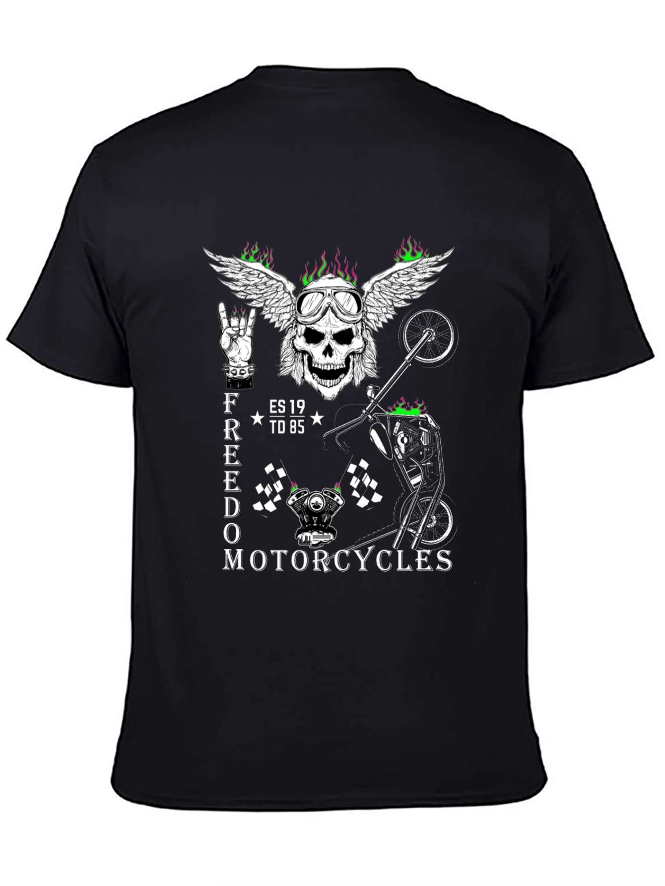 Freedom Motorcycle Graphic Tee - Skull Wings
